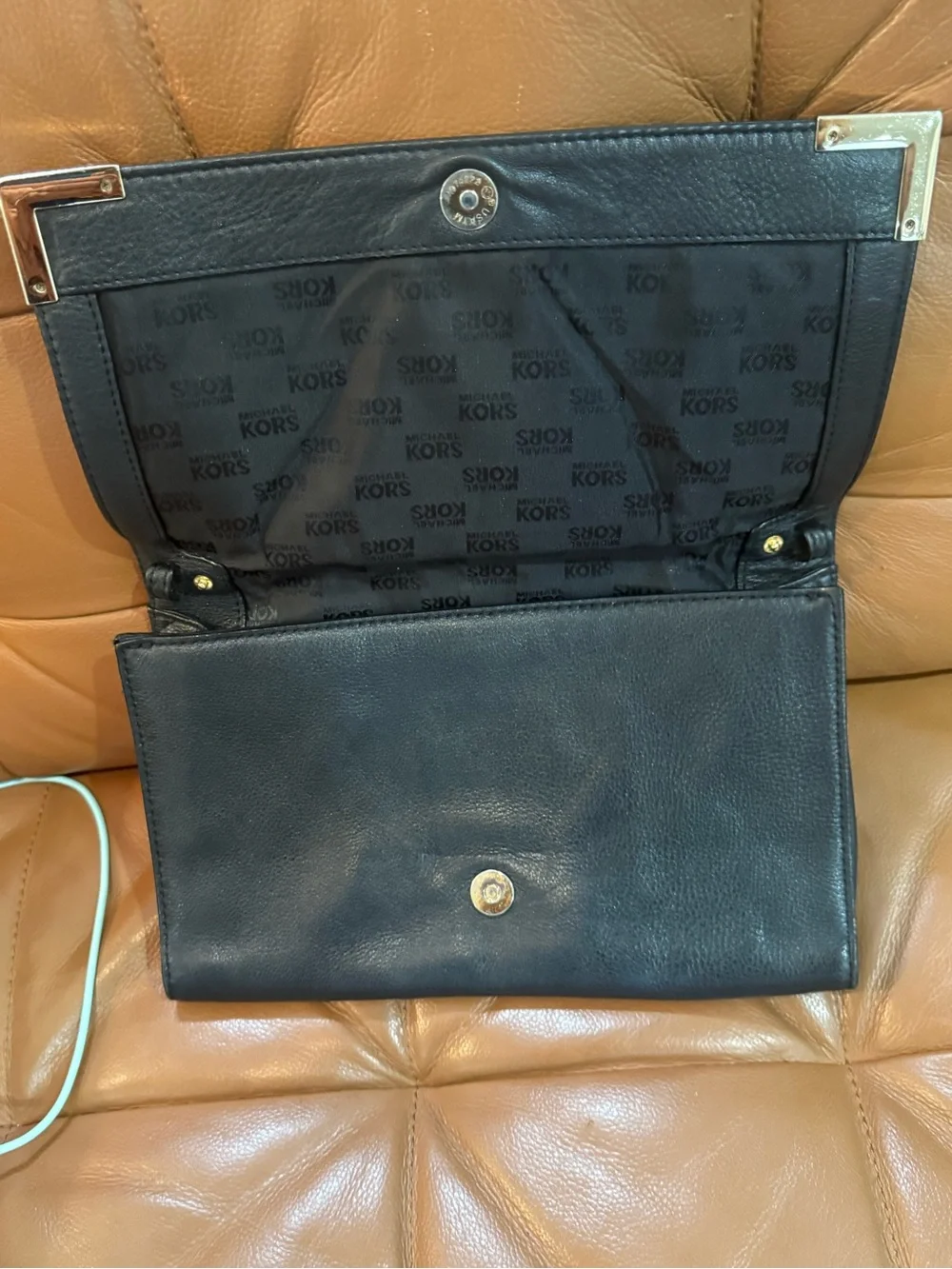 Michael Kors Teal Pebbled Leather Fold-Over Briefcase Clutch with Gold Accents